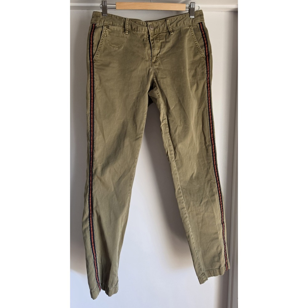 Anthropologie Pants Women 26 Casual Olive Solid Cotton Skinny Slim Trousers